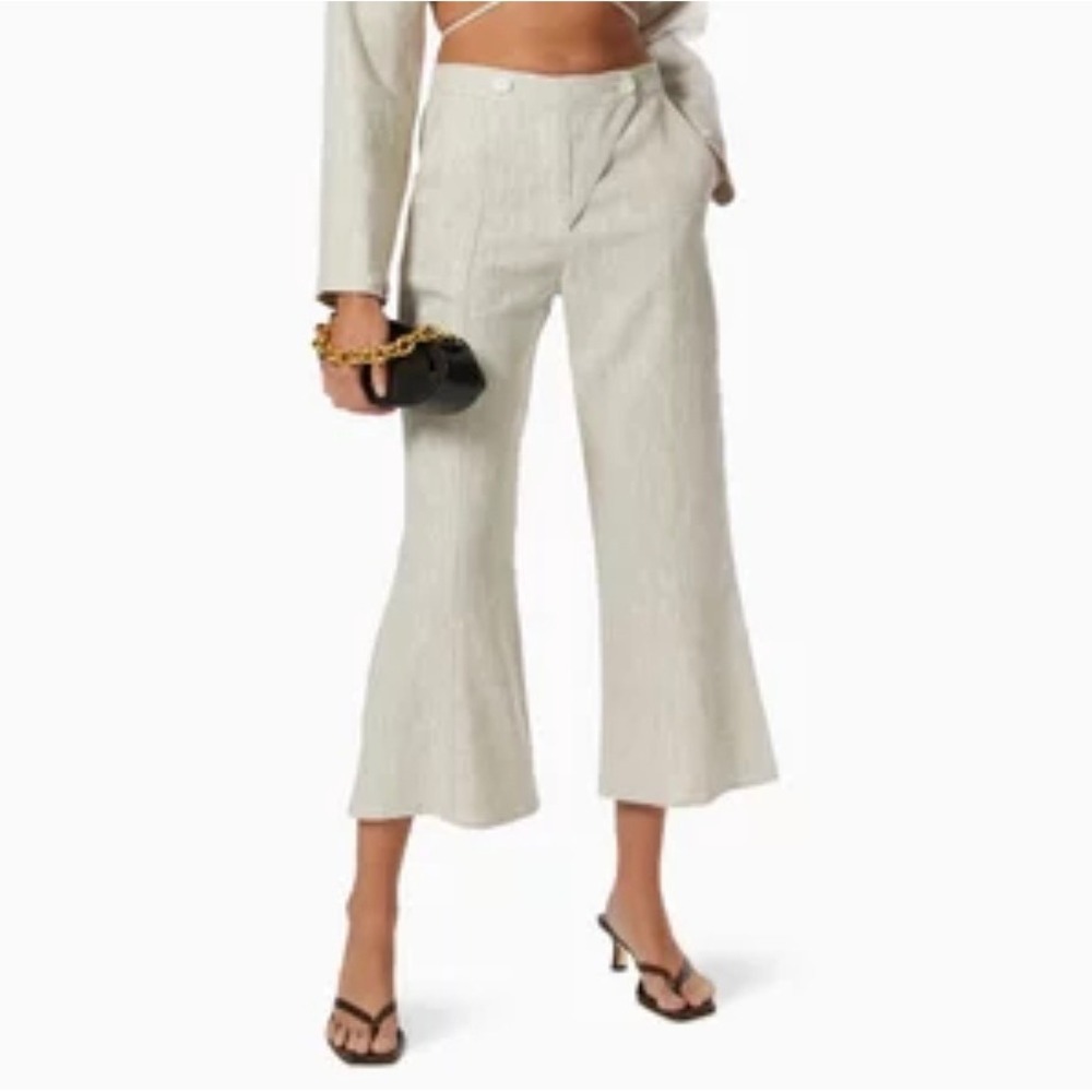 NWT Matthew Bruch Womens Cross Fly Linen Pants 2 Flare Crop Quiet Luxury Coastal